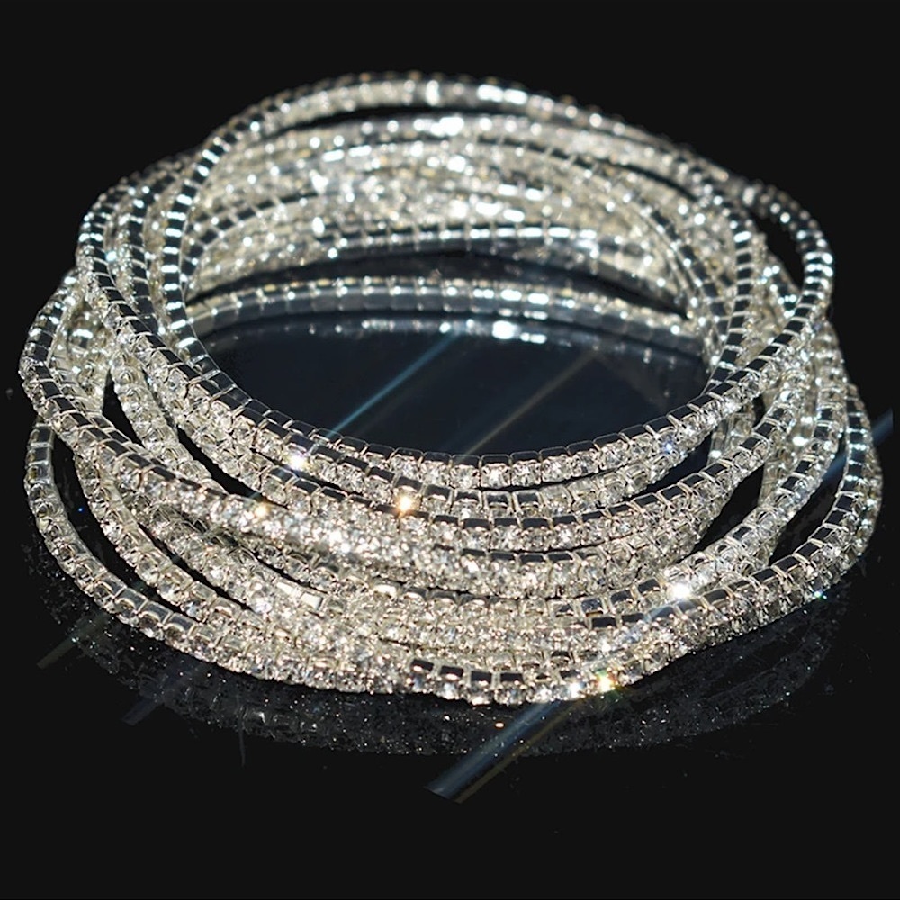 Rhinestone bracelet anklet stackable stretchy bling  dainty sparkly diamond glam